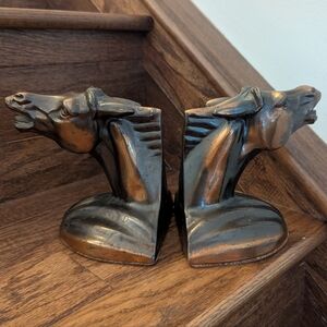 Vintage Metal Brass horse bookends, Excellent Condition show a rich patina